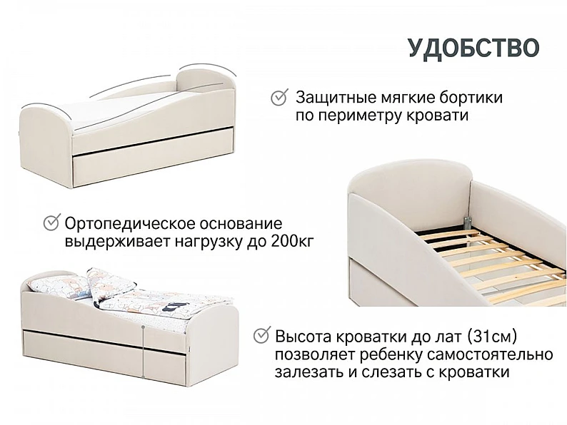 Кровать мягкая с ящиком Letmo велюр ванильный — фото 2