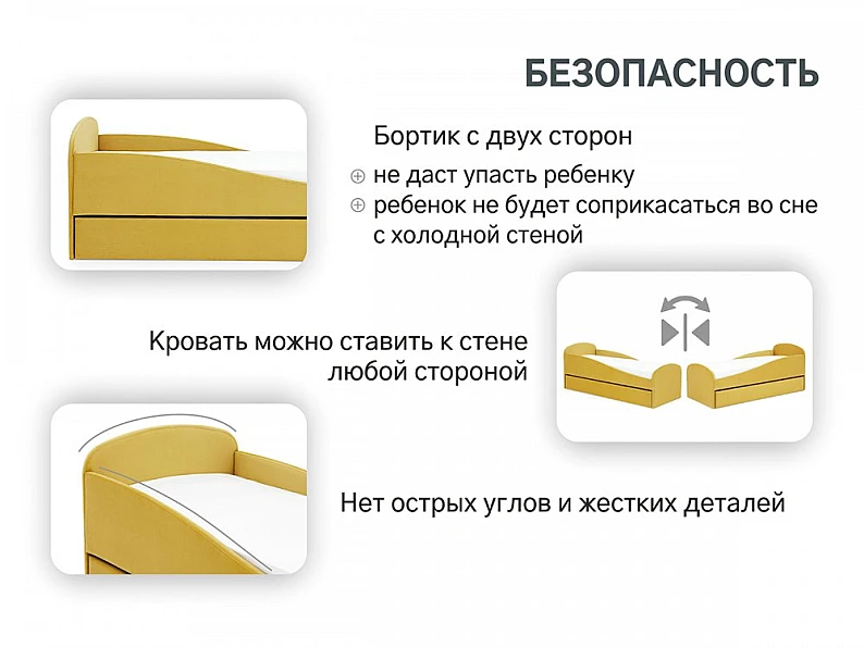 Кровать мягкая с ящиком Letmo велюр горчичный — фото 6