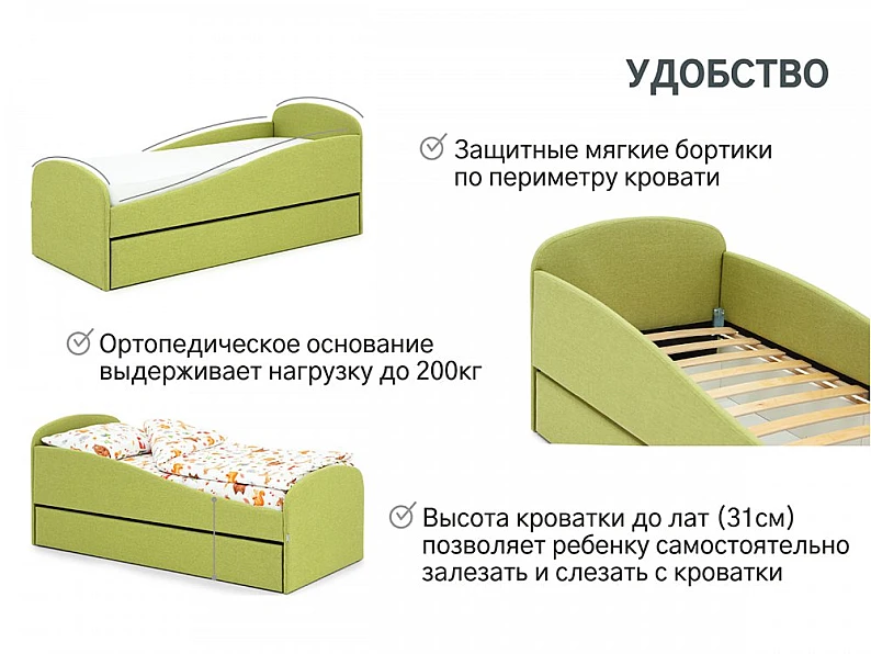Кровать мягкая с ящиком Letmo рогожка авокадо — фото 5