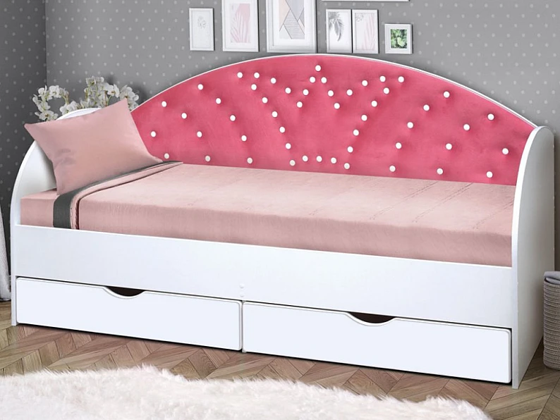 Кровать с продольной мягкой спинкой Корона №1 без бортика белая — фото