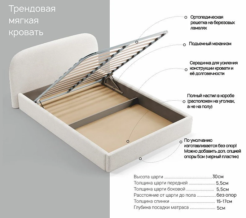 Кровать с подъемным механизмом Мона 2000х2000 мм — фото 7