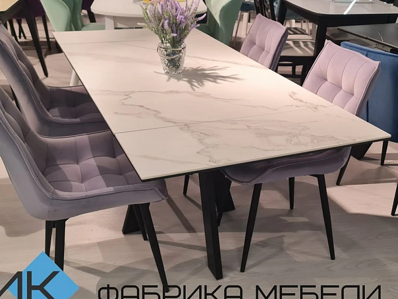Стол SKM 120 керамика белый мрамор/подстолье черное — фото 2