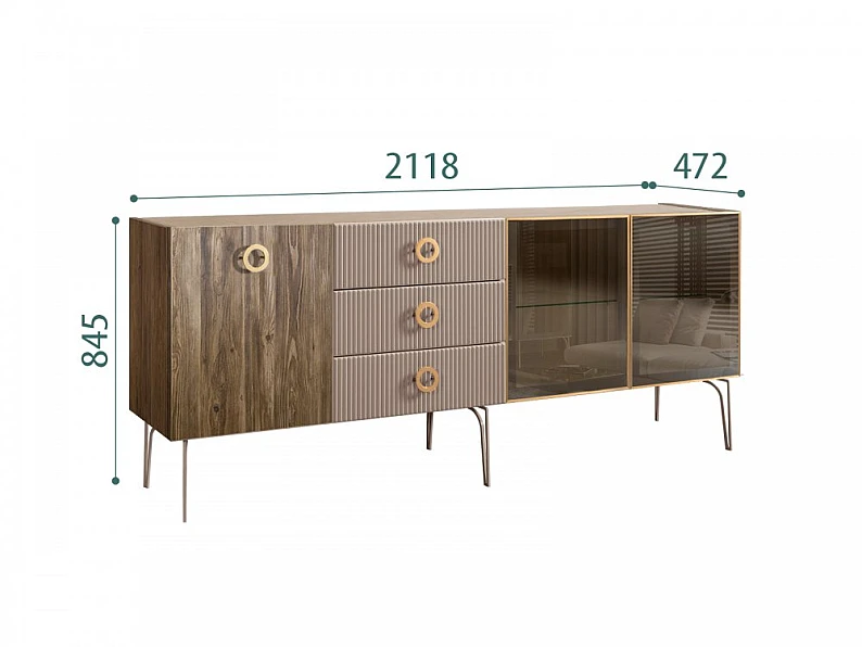 Комод для гостиной 2.1 Bogemia Woodline Wood Fillini БМКМ-5[5][10] (Woodline) — фото 3