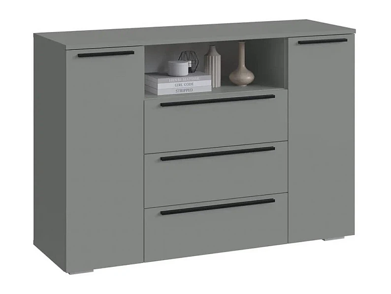 Комод 3 ящика 2 створки МС Люмьер Шиншилла Серая — фото
