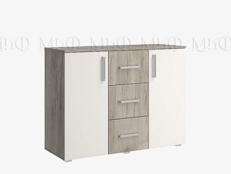 Комод 3 ящика 2 двери (1200) Фиеста NEW Кашемир, Крафт серый — фото
