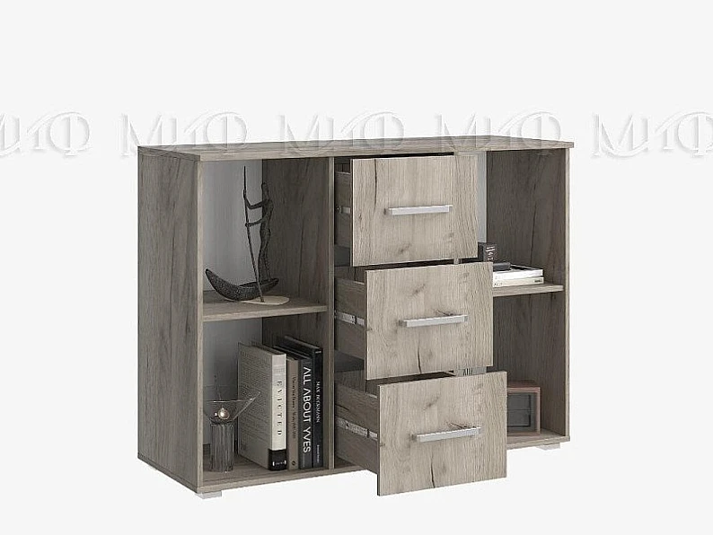 Комод 3 ящика 2 двери (1200) Фиеста NEW Кашемир, Крафт серый — фото 2