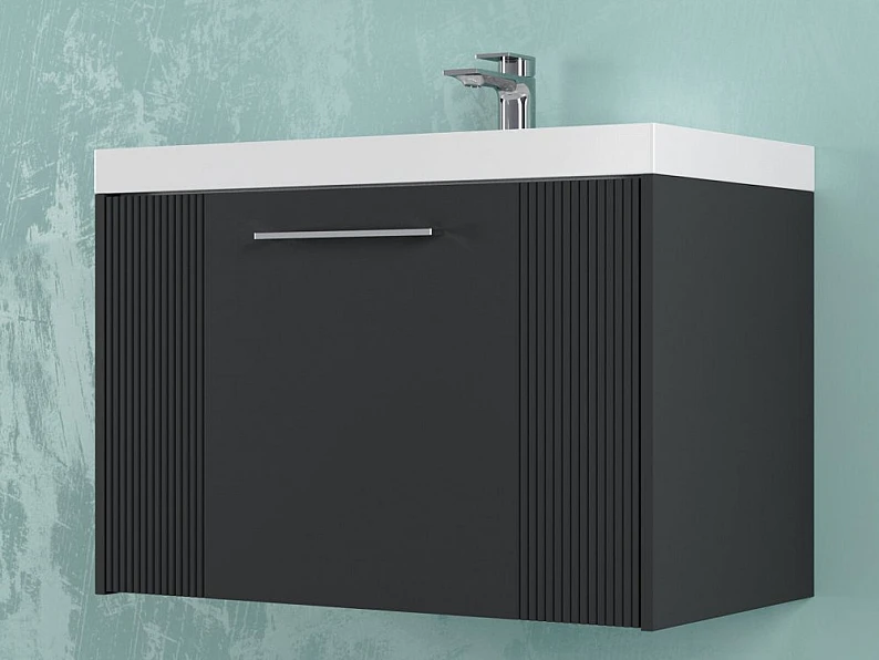 Тумба Альба 80 подвесная 1 ящик раковина Слим 80 антрацит — фото