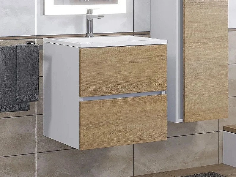 Тумба с раковиной Uperwood Barsa 50 см раковина белая-тумба белая/дуб сонома — фото