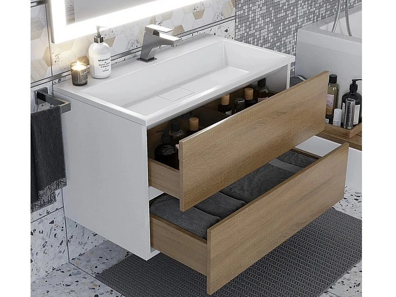 Тумба с раковиной Uperwood Barsa 80 см раковина белая-тумба белая/дуб сонома — фото 4