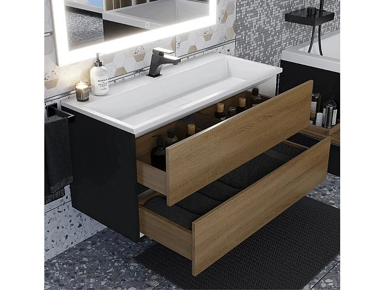 Тумба с раковиной Uperwood Barsa 100 см раковина белая-тумба черная/дуб сонома — фото 6