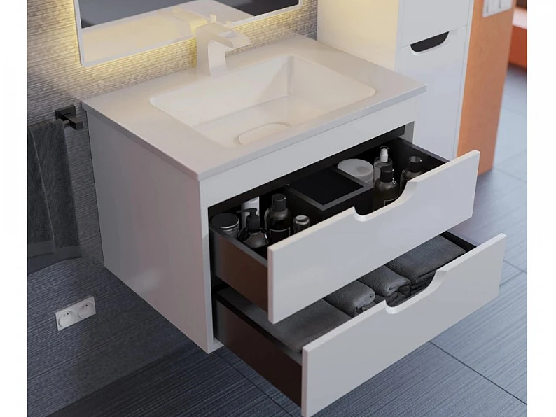 Тумба с раковиной Uperwood Modul матовая белая/графит 65 см — фото 4