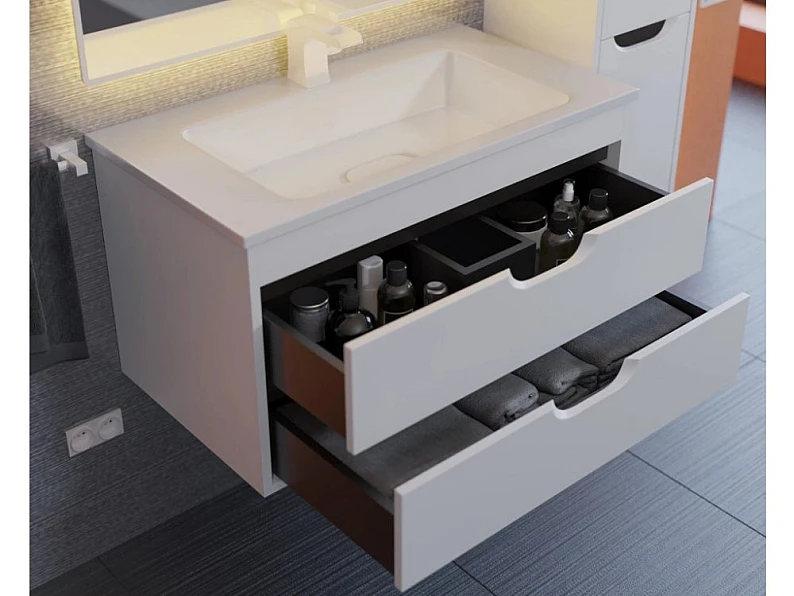 Тумба с раковиной Uperwood Modul матовая белая/графит 80 см — фото 4