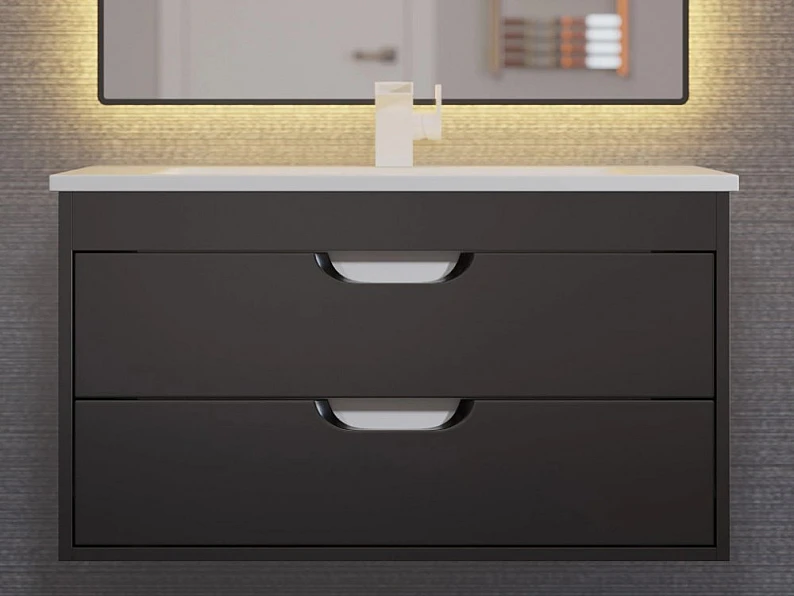Тумба с раковиной Uperwood Modul матовая черная 80 см — фото