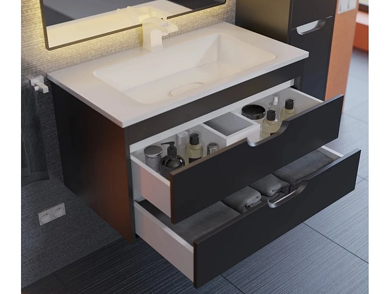 Тумба с раковиной Uperwood Modul матовая черная 80 см — фото 3