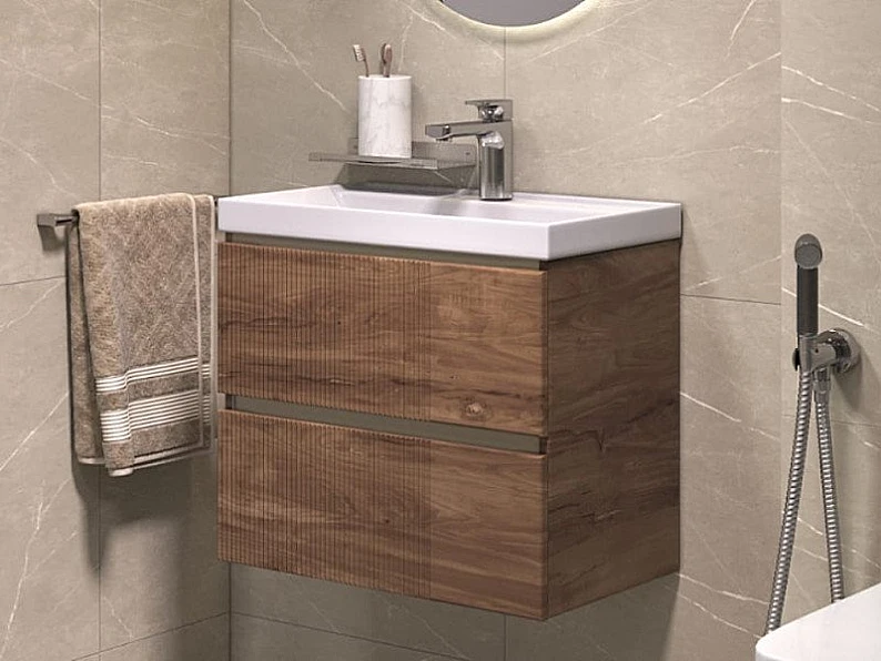 Тумба под раковину Mondi 600-0-2 Madera Classica Slim навесная акация темная — фото 9