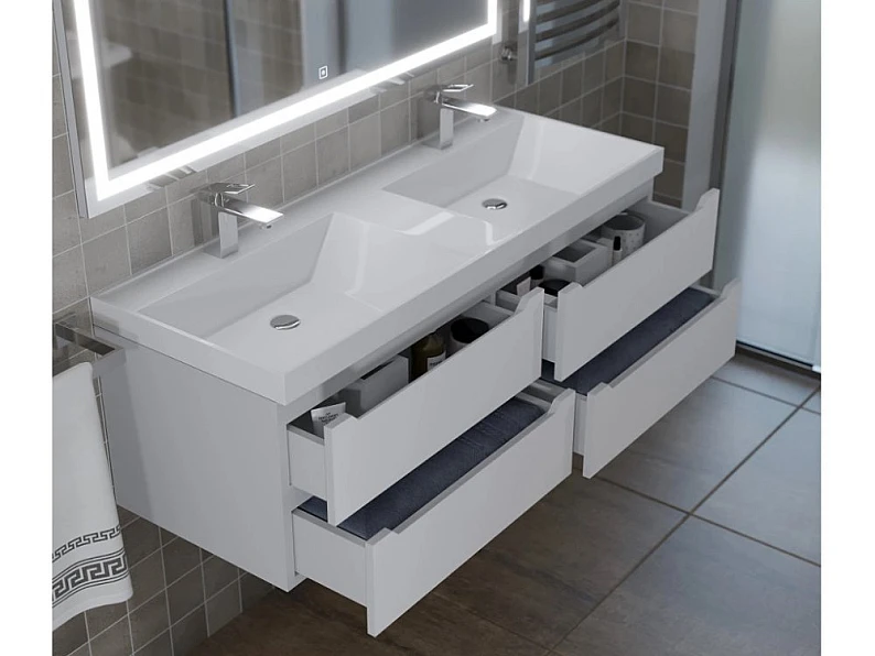 Тумба с раковиной Uperwood Tanos 120 см подвесная двойная белый — фото 5
