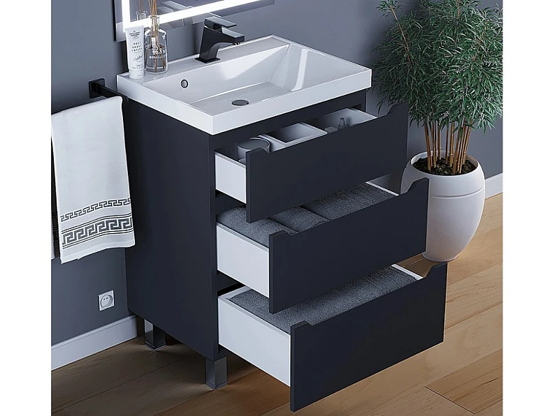 Тумба с раковиной Uperwood Tanos 3 ящика напольная 60 см черная — фото 5