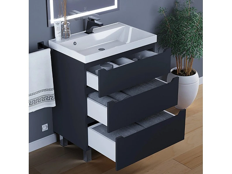 Тумба с раковиной Uperwood Tanos 3 ящика напольная 70 см черная — фото 4