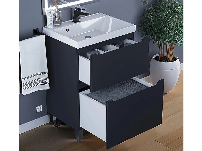 Тумба с раковиной Uperwood Tanos 2 ящика напольная 60 см черная — фото 4
