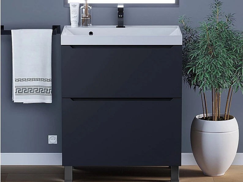 Тумба с раковиной Uperwood Tanos 2 ящика напольная 70 см черная — фото