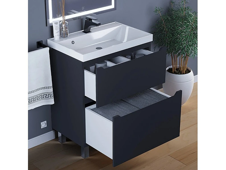 Тумба с раковиной Uperwood Tanos 2 ящика напольная 70 см черная — фото 5