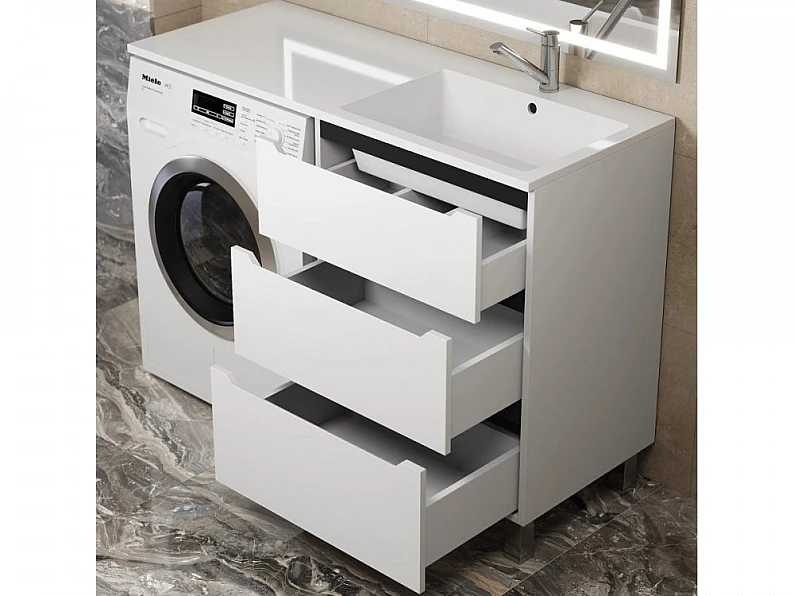 Тумба под стиральную машину Uperwood Tanos 60 см, напольная, 3 ящика, белая/графит — фото 2