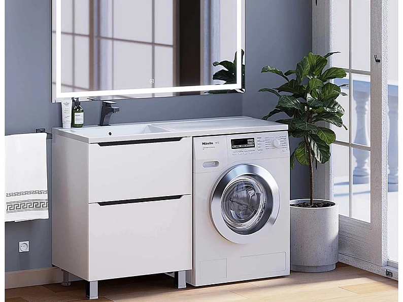 Тумба под стиральную машину Uperwood Tanos 60 см, напольная, 2 ящика, белая/графит — фото
