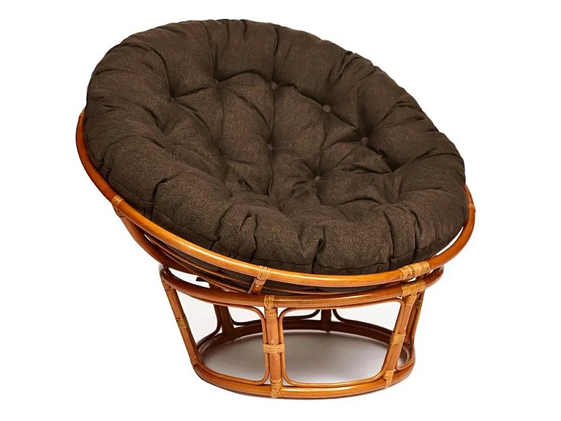 Кресло Papasan 23/01 W с подушкой Cognac, ткань Коричневый — фото