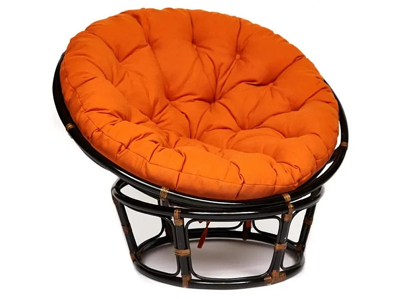 Кресло Papasan 23/01 W с подушкой Antique brown, ткань Оранжевый — фото
