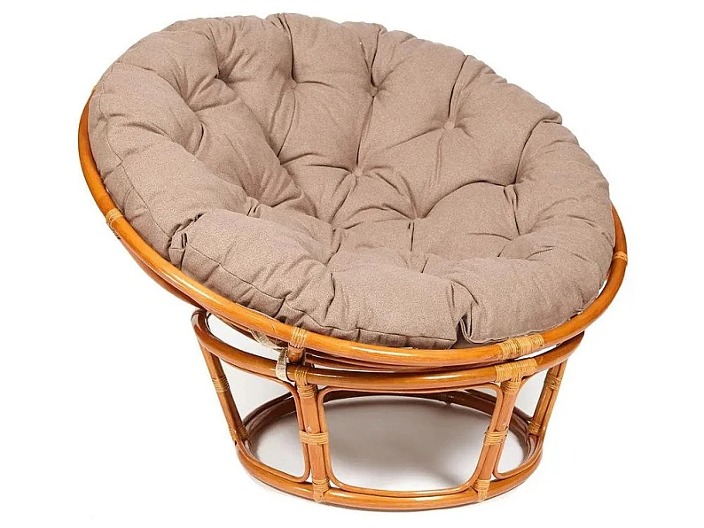 Кресло Papasan 23/01 W с подушкой Cognac, экошерсть Коричневый — фото