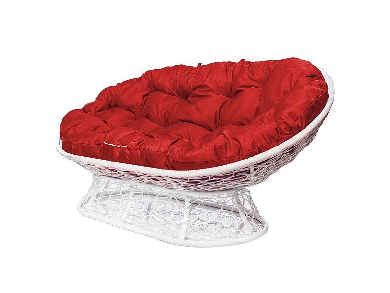 Диван Мамасан с ротангом каркас белый-подушка красная — фото