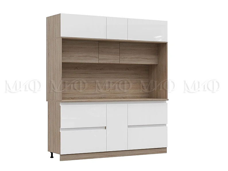 Центральная секция 205x226,8 см для кухни Карина Белый глянцевый, Бетон светлый — фото