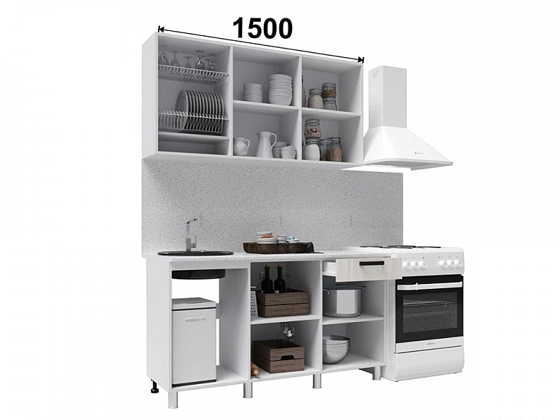 Кухня Диор 1500 без стекла белый/дуб крафт белый — фото 2