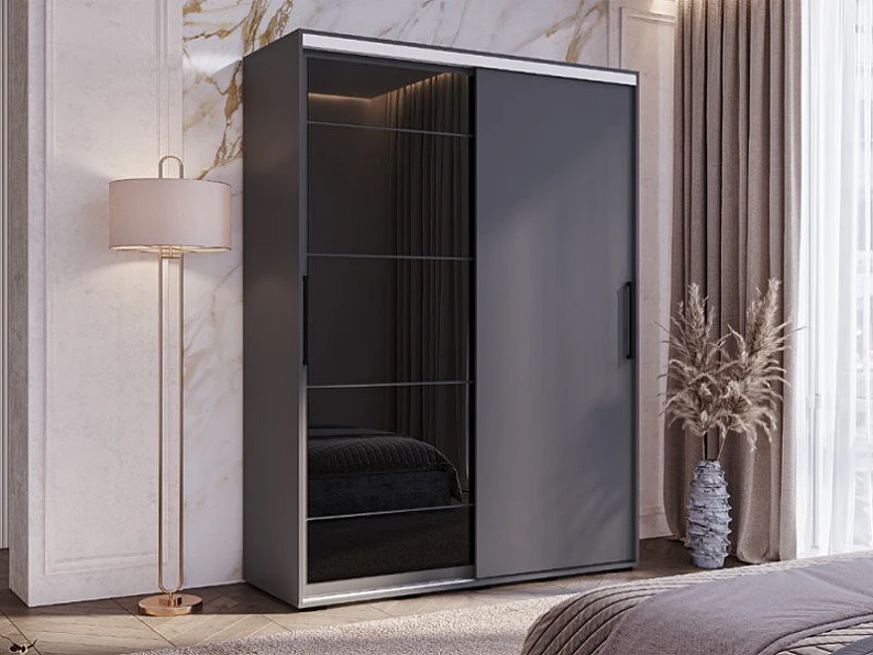 Шкаф-купе Хьюго ШКК-06 фасад ЛДСП/Лакобель Графит — фото