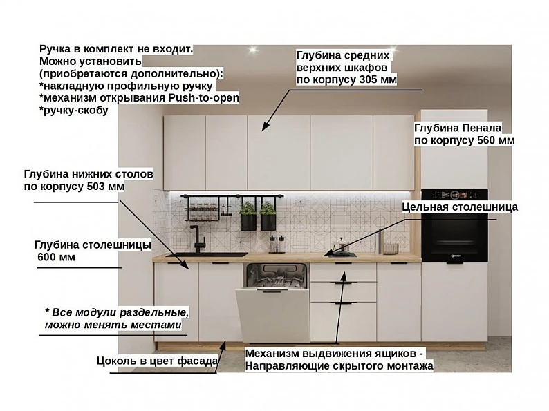 Кухонный гарнитур арт 3 Фаска Тальк 2900 мм — фото 3