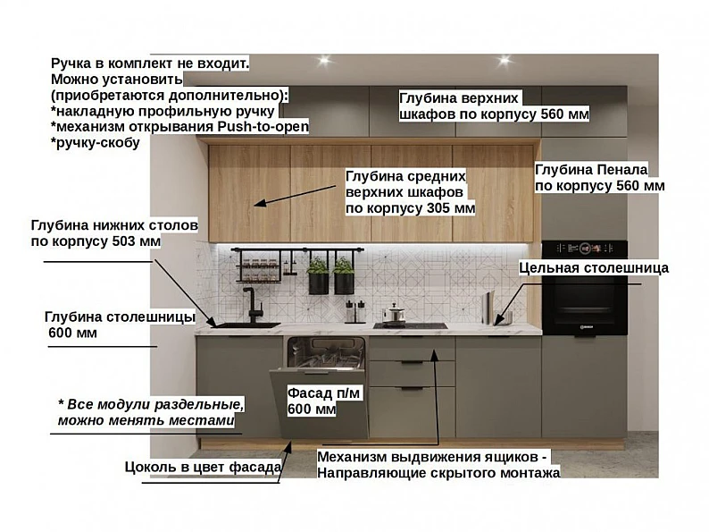 Кухонный гарнитур арт 19 Фаска Обсидиан Дуб сонома 3000 мм — фото 3